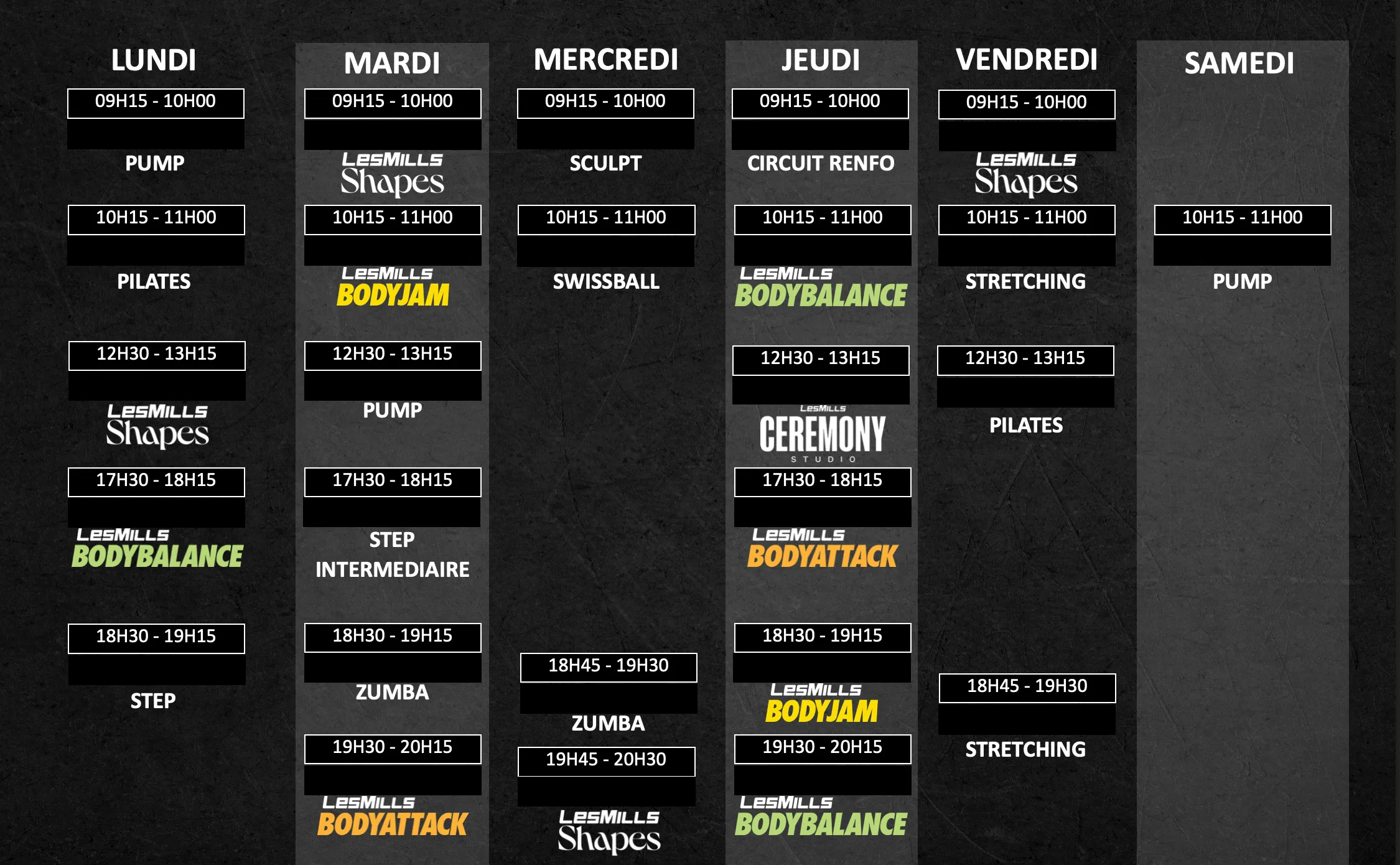 Planning hebdomadaire — Cours collectifs classiques